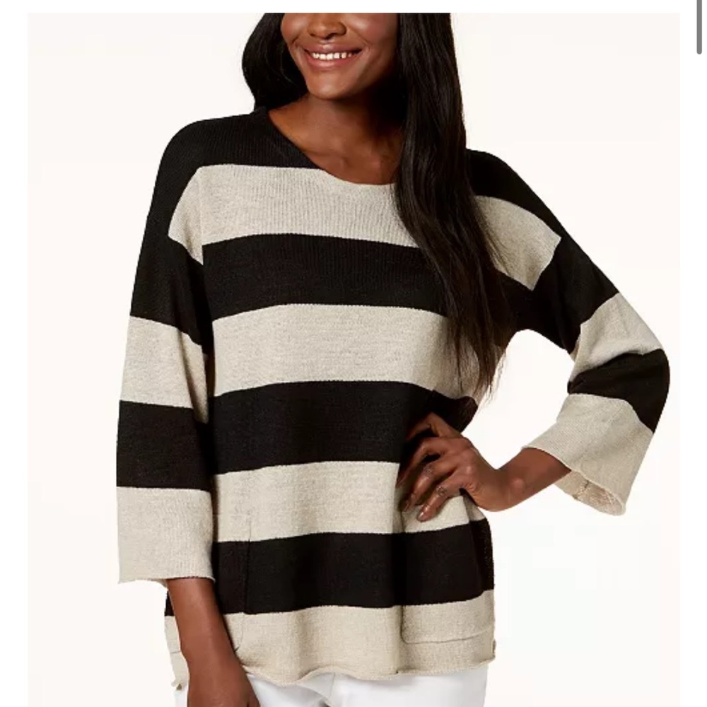 Striped Black and Tan linen sweater